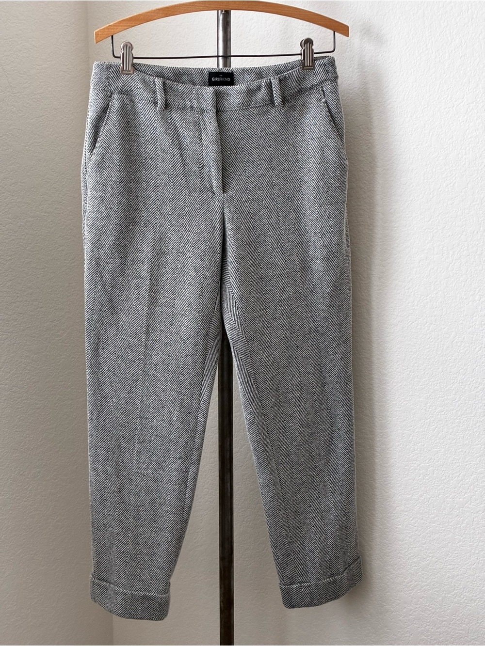 WHBM Herringbone sz 6 Girlfriend Trousers Pants Cuffed Classic Office Work